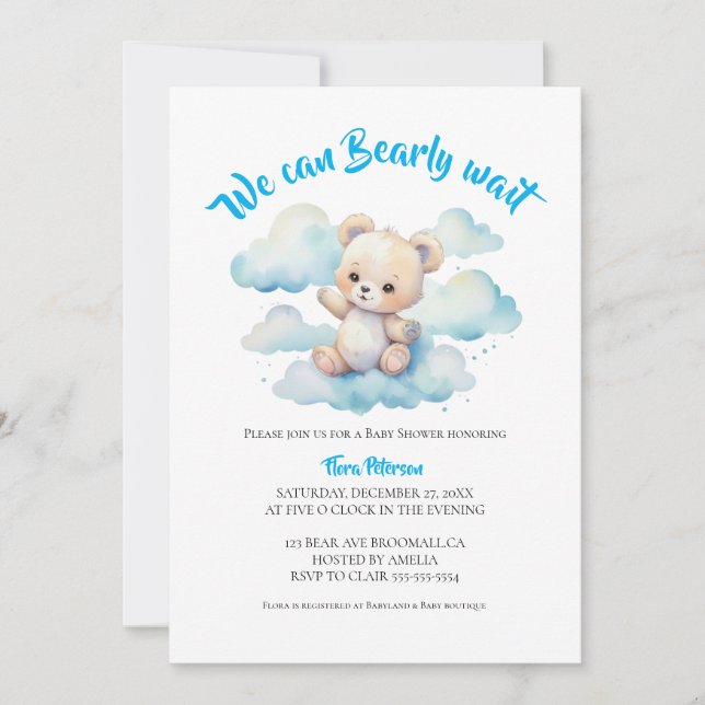 We can Bearly wait woodland baby bear shower  Invitation (Front)