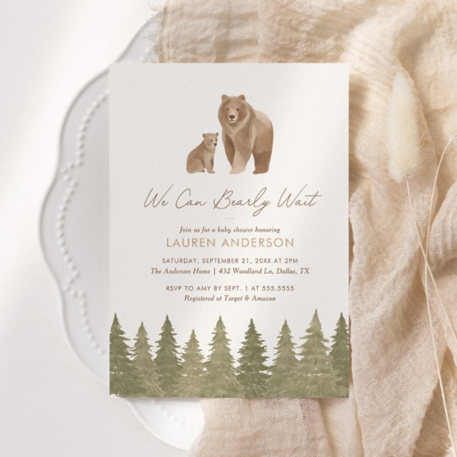 We Can Bearly Wait Woodland Baby Shower Invitation (Creator Uploaded)
