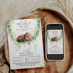 We can Bearly Wait Woodland Greenery Baby Shower Invitation