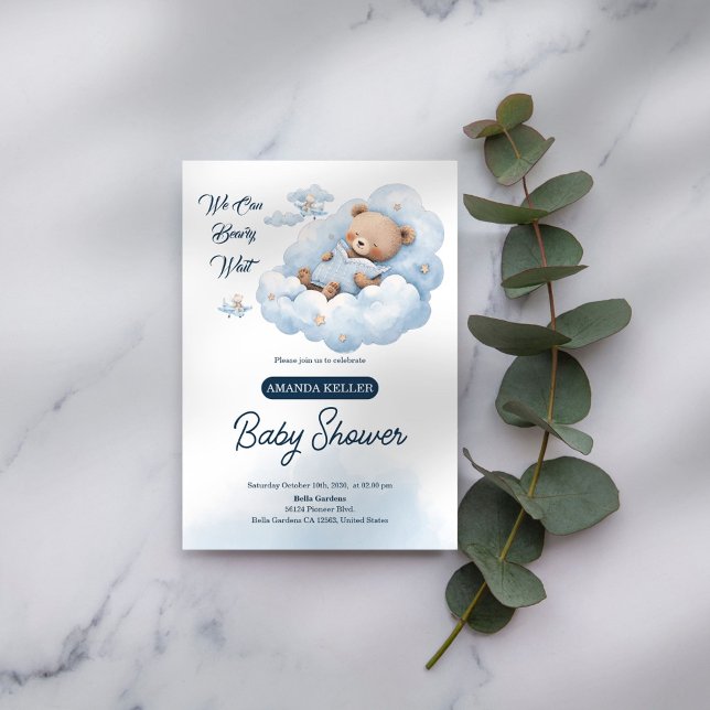 We Can Beary Wait – Cute Blue Bear Baby Shower Invitation (Creator Uploaded)