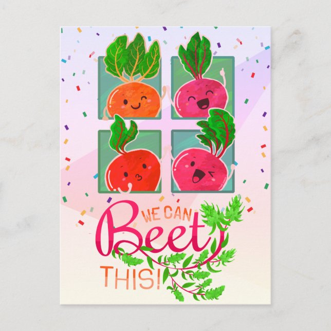 We Can Beet This | Motivational Quote Pun Postcard (Front)