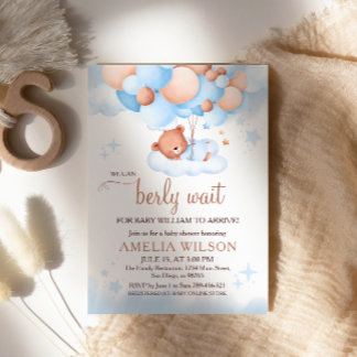 We Can Berly Wait Bear on Cloud Blue Invitation