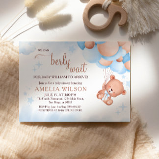 We Can Berly Wait Teddy Bear Balloon Bouquet Baby Invitation
