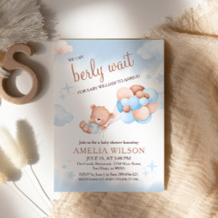 We Can Berly Wait Teddy Bear Balloons Pastel Baby Invitation