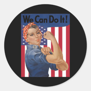 We Can Do It Rosie The Riveter Feminist Usa Flag R Classic Round Sticker