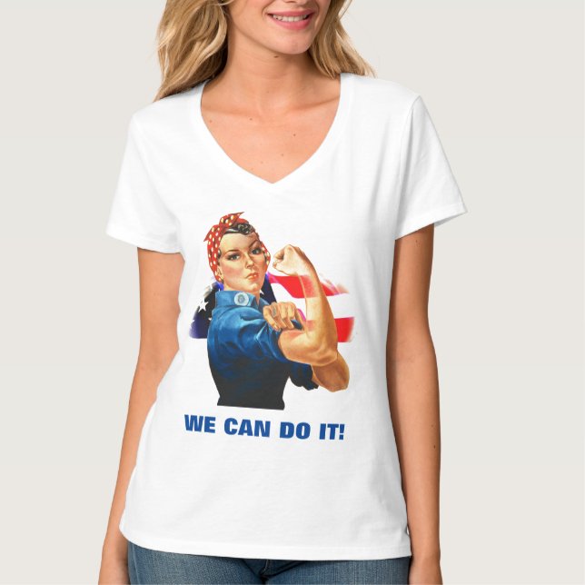 We Can Do It Rosie the Riveter Women Power US Flag T-Shirt (Front)