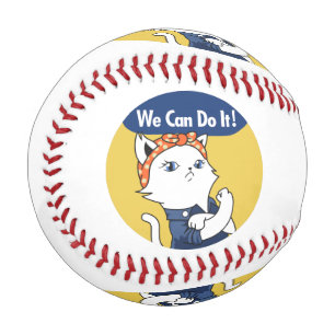 We Can Do It! White Cat Rosie the Riveter Baseball