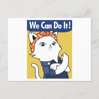 We Can Do It! White Cat Rosie the Riveter Postcard