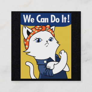We Can Do It! White Cat Rosie the Riveter Square B Square Business Card