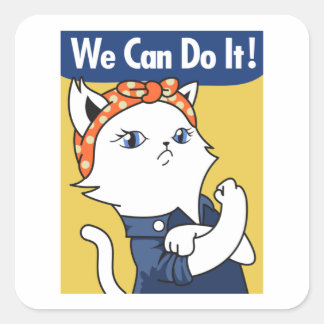 We Can Do It! White Cat Rosie the Riveter Square S Square Sticker