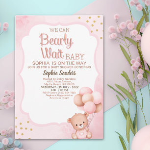 We can't wait any more Nice bear Rosa Baby shower Invitation