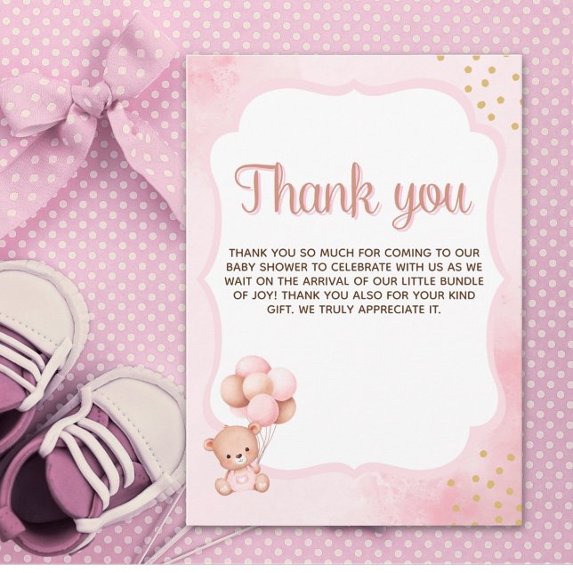 We can't wait any more Nice bear Rosa Baby shower Thank You Card (Creator Uploaded)