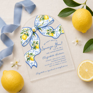 We Can't Wait to Squeeze You Lemon Bow Baby Shower Acrylic Invitations