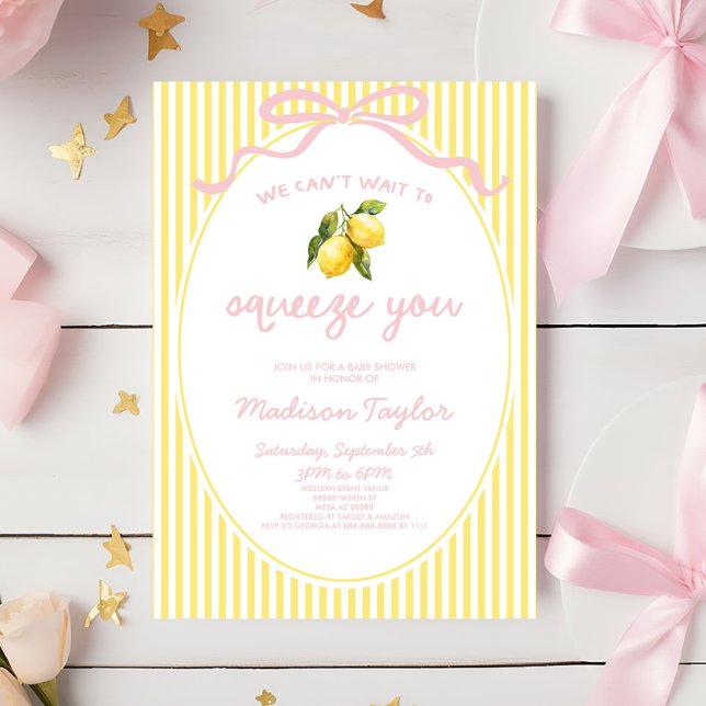 We Can't Wait To Squeeze You Lemon Bow Baby Shower Invitation (Creator Uploaded)