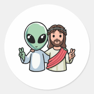 We come in peace classic round sticker