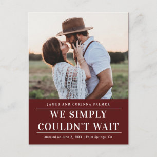 We could not wait wedding announcement postcard