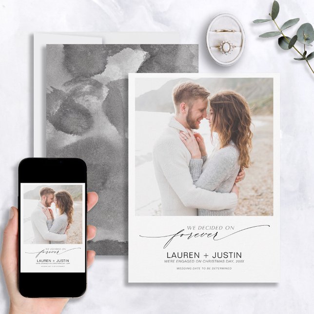 We Decided on Forever Black White Photo Engagement Invitation (Creator Uploaded)