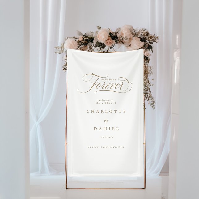WE DECIDED ON FOREVER!  Elegant, Wedding Banner (WE DECIDED ON FOREVER! Elegant, White Wedding Banner with your name and date.)