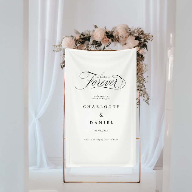 WE DECIDED ON FOREVER!  Elegant, Wedding Banner (WE DECIDED ON FOREVER! Elegant, White Wedding Banner with your name and date.)