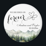 We decided on Forever Elegant Wedding favour Magnet<br><div class="desc">An elegant Wedding design with watercolor mountains and pine trees that you can customise with your details.</div>