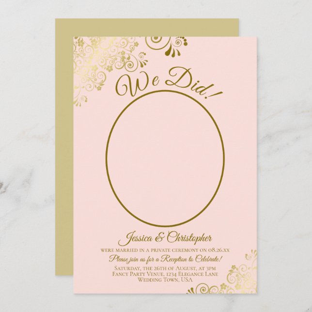 We Did! Blush Pink & Gold Lace Wedding Reception Invitation (Front/Back)
