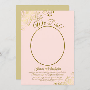 We Did! Blush Pink & Gold Lace Wedding Reception Invitation