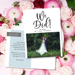 We Did Elopement/Wedding Update Photo Announcement Postcard