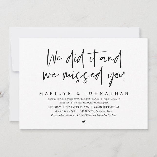 We did it and we missed you, Wedding Elopement  In Invitation (Front)