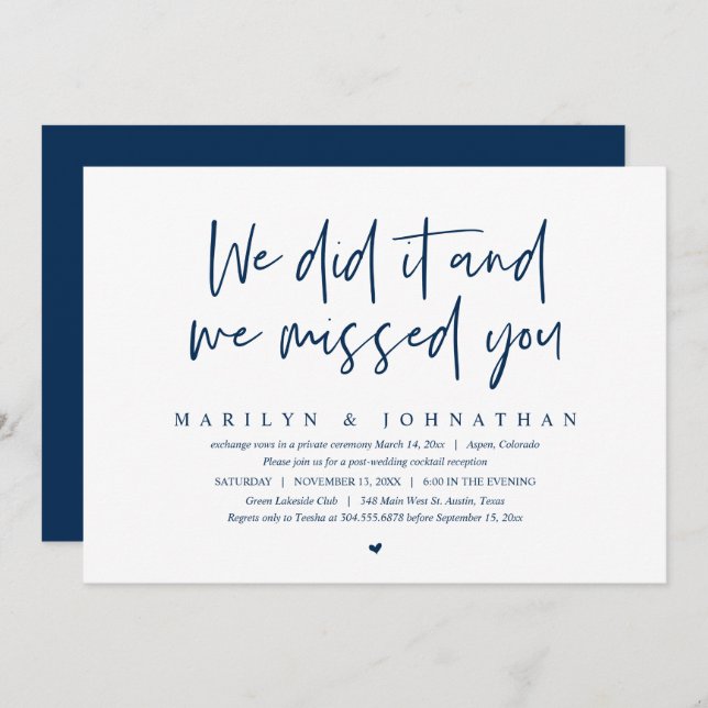 We did it and we missed you, Wedding Elopement  Invitation (Front/Back)