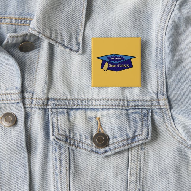 We Did It Class Year Two Blues Graduation Hat 15 Cm Square Badge (In Situ)