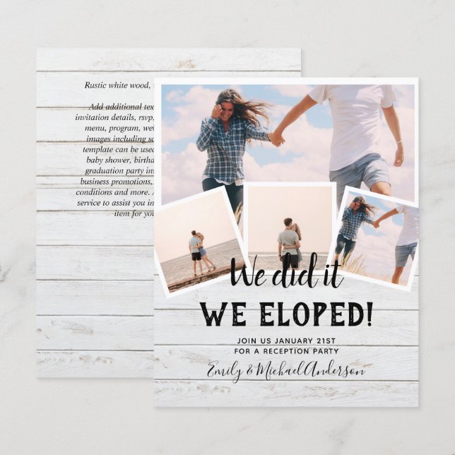 We Did It ELOPEMENT PHOTO Wedding RECEPTION Budget (Front/Back)
