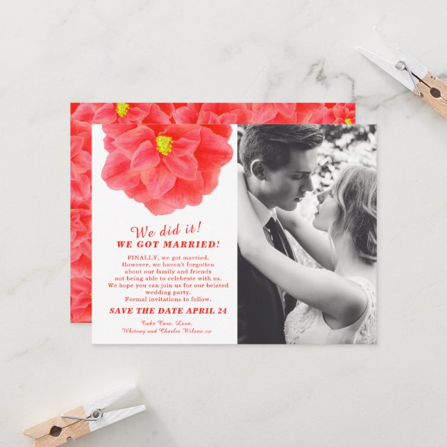 We did it married camellia red wedding party (Front/Back In Situ)