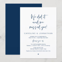 We did it, missed you, Navy Blue, Elopement Party