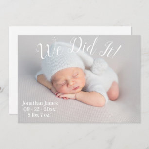 We Did It Photo Stats Script Gender Neutral Birth Announcement
