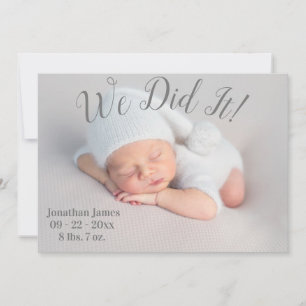 We Did It Photo Stats Script Gender Neutral Birth Announcement