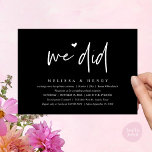 We Did Modern Wedding Elopement Reception Dinner Invitation<br><div class="desc">Mark the beginning of your forever with elegance using our contemporary classy black white themed wedding elopement reception dinner party celebration invitation card, "We did". Perfect for couples extending their joyous occasion, this invitation exudes sophistication with a hint of playfulness, setting the stage for a memorable event. Adorned with a...</div>