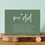 We Did Modern Wedding Elopement Reception Dinner Invitation<br><div class="desc">Mark the beginning of your forever with elegance using our contemporary rustic forest sage greenery green themed wedding elopement reception dinner party celebration invitation card, "We did". Perfect for couples extending their joyous occasion, this invitation exudes sophistication with a hint of playfulness, setting the stage for a memorable event. Adorned...</div>