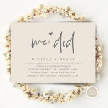 We Did Modern Wedding Elopement Reception Dinner Invitation<br><div class="desc">Mark the beginning of your forever with elegance using our contemporary classy cream grey themed wedding elopement reception dinner party celebration invitation card, "We did". Perfect for couples extending their joyous occasion, this invitation exudes sophistication with a hint of playfulness, setting the stage for a memorable event. Adorned with a...</div>