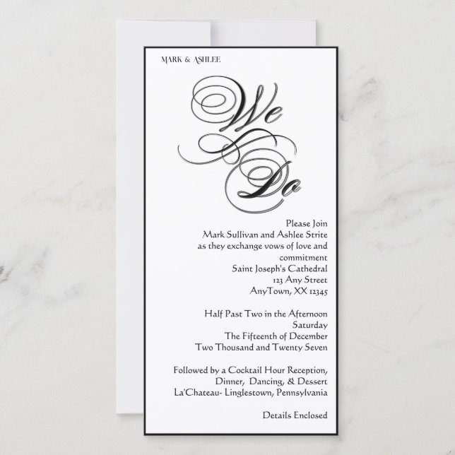 We Do 8x4 B&W Double Sided Wedding Invitation (Front)
