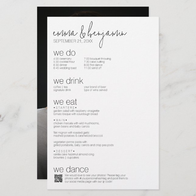 We Do - All In One BW - QR - Photos - Wedding Menu (Front/Back)