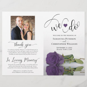 We Do! Amethyst Purple Rose Modern Wedding Program