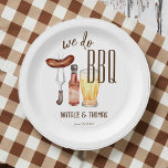 We do BBQ barbecue bridal shower couples shower Paper Plate<br><div class="desc">We do BBQ barbecue couples bridal shower  monogrammed customised paper plates template. Simple design with beer glass,  sausage and a bottle of hot sauce BBQ shower table decor.</div>