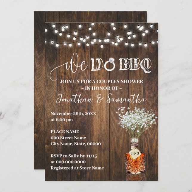 We do BBQ Couple Shower Whiskey Baby Breath Invitation (Front/Back)