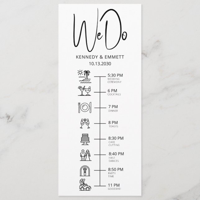 We Do Beach Wedding Day Timeline Flat Program Programme (Front)