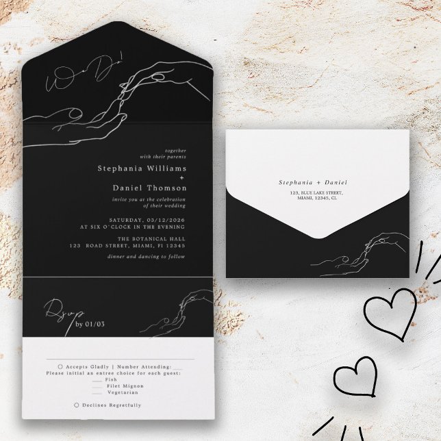 We Do Black and White Modern Wedding All In One Invitation (Creator Uploaded)