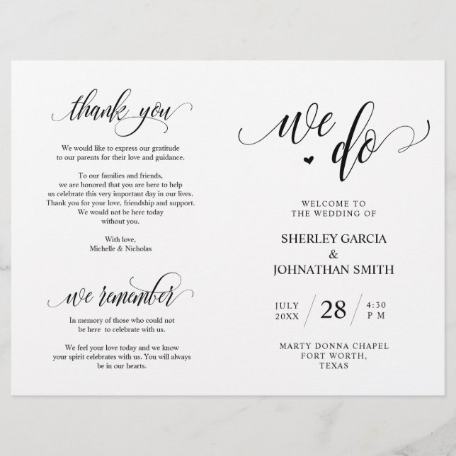 We do, Black, Foldable Wedding Ceremony Program (Front)