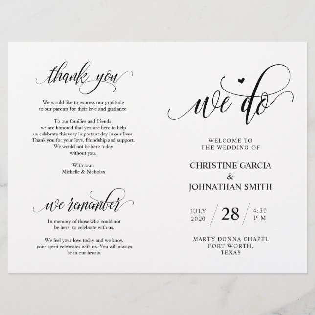 We do, Black, Foldable Wedding Ceremony Program (Front)