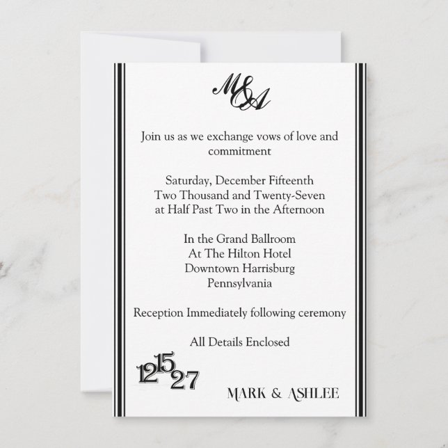 We Do, Black & White Wedding Invitation (Back)