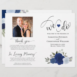 We Do! Blue Boho Roses Foldable Wedding Program