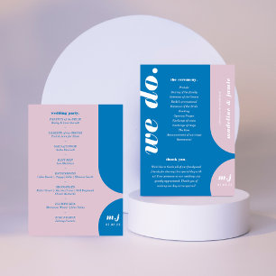 We Do Blue Retro Style Wedding Order of Service Programme
